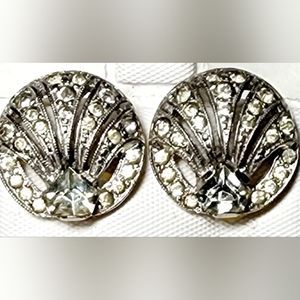 Vintage 1950s rhinestone encrusted clamshell screwback earrings, madmen, MCM